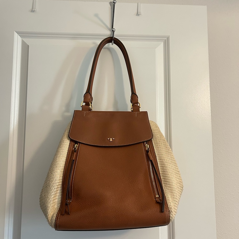 Tory Burch Straw and Brown Purse